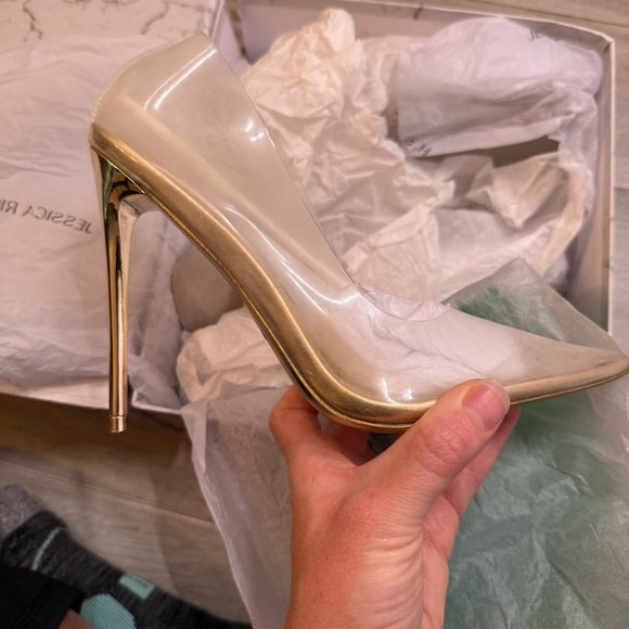 Jessica Rich Gold and Clear Fancy Stiletto Heels, Women’s Size 37/ US 7 - Picture 4 of 8